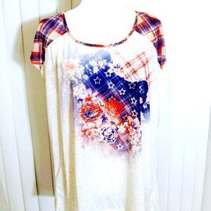 TEE*SLEEVELESS SHIRT*ENERGE BRAND*WOMEN XL*PLAID, STAR & FLORAL DETAILS.